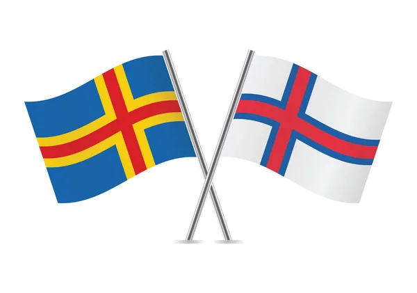 Aland Islands Faroe Islands Crossed Flags Aland Faroes Flags White — Stock Vector