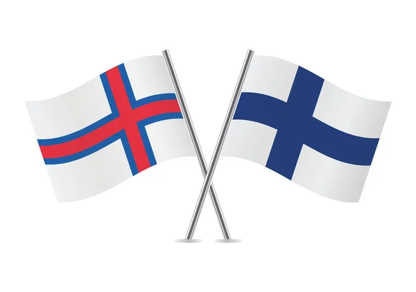Faroe Islands Finland Crossed Flags Faroes Finnish Flags White Background — Stock Vector