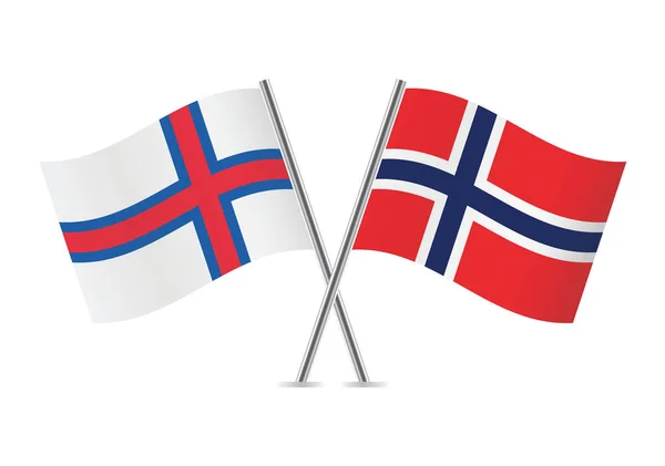 Faroe Adaları Norveç Bayrakları Aştı Faroe Norveç Bayrakları Beyaz Arka — Stok Vektör