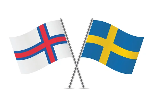 Faroe Islands Sweden Crossed Flags Faroes Swedish Flags White Background — Stock Vector