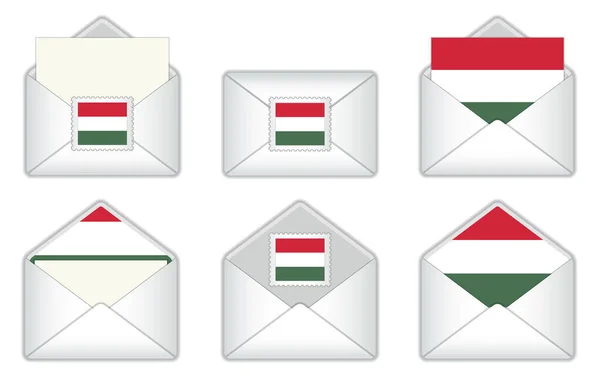 Ungarn Fahne Umschlag Ungarische Briefmarkenfahne Geöffneter Geschlossener Ungarischer Brief Isoliert — Stockvektor