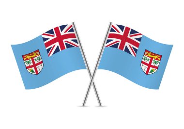 Fiji bayrakları aştı. Beyaz arka planda Fiji bayrakları. Vektör simgesi ayarlandı. Vektör illüstrasyonu.