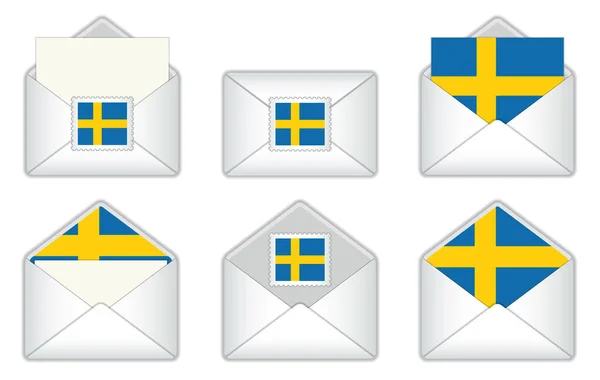 Sweden Flag Envelope Swedish Stamp Flag Opened Closed Swedish Letter — Stock Vector