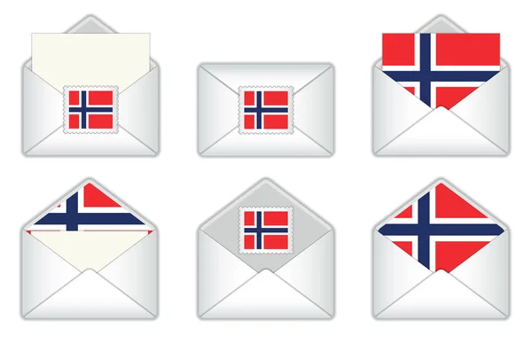 Norway Flag Envelope Norwegian Stamp Flag Opened Closed Norwegian Letter — Stock Vector