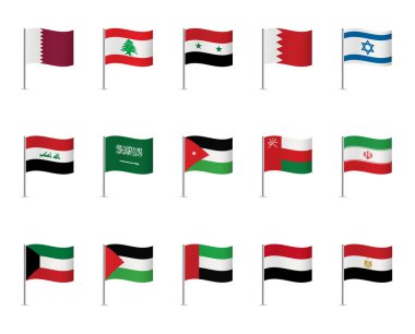 World flags on white background. The Middle East flags. Vector icon set.  clipart