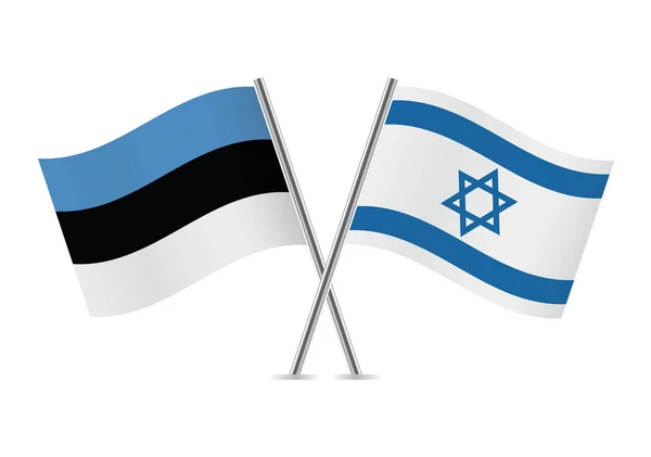 Estonia Israel Cruzaron Banderas Banderas Estonia Israel Sobre Fondo Blanco — Vector de stock