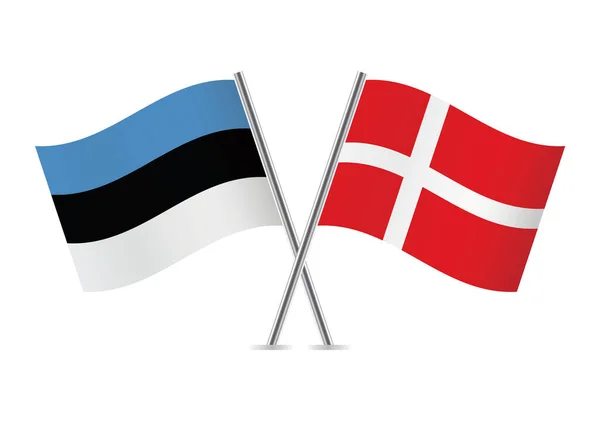 Estonya Danimarka Bayrakları Aştı Beyaz Arka Planda Estonya Danimarka Bayrakları — Stok Vektör