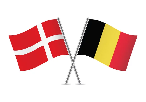 Dänemark Und Belgien Kreuzten Flaggen Dänische Und Belgische Flaggen Auf — Stockvektor