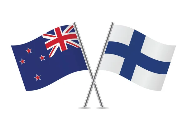 New Zealand Finland Krydsede Flag New Zealand Finsk Flag Hvid – Stock-vektor