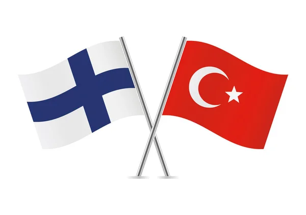 Finland Tyrkiet Krydsede Flag Finske Tyrkiske Flag Hvid Baggrund Vektorikon – Stock-vektor