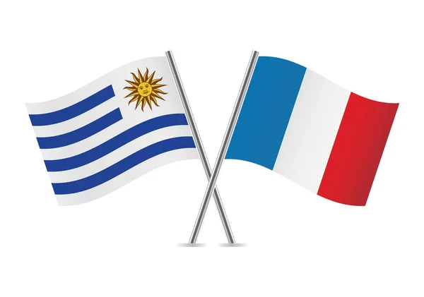 Uruguay Francia Cruzaron Banderas Banderas Uruguayas Francesas Aisladas Sobre Fondo — Vector de stock