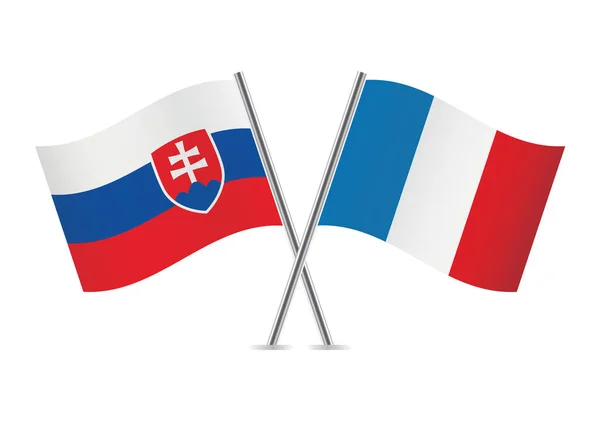 Eslovaquia Francia Cruzaron Banderas Banderas Eslovacas Francesas Sobre Fondo Blanco — Vector de stock