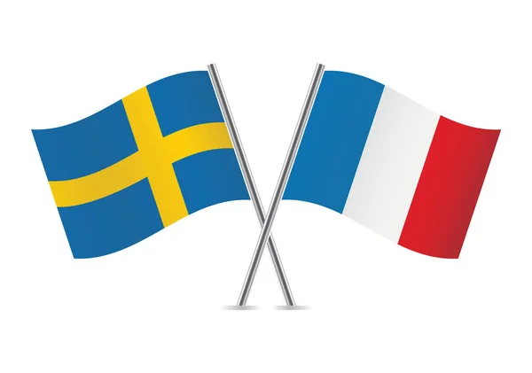 Sweden France Crossed Flags Swedish French Flags Isolated White Background — Stock Vector