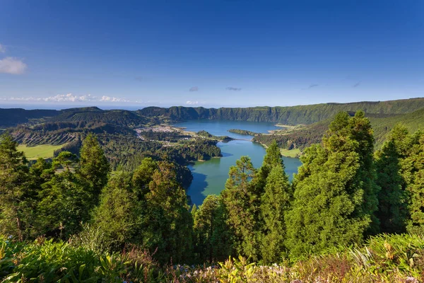 Amazing View Sete Cidades Lagoon Azores Portugal Panoramic View Viewpoint — Stock Photo, Image