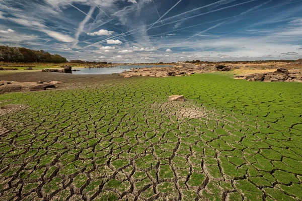 Land Cracked Drought Molano Reservoir Extremadura Spain — Foto de Stock
