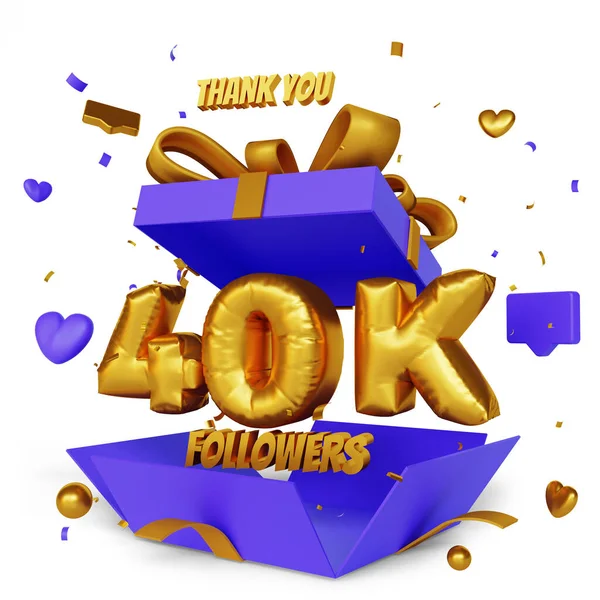 Thank You 40K Followers Render Open Gift Box Congratulation Concept — Stock Photo, Image