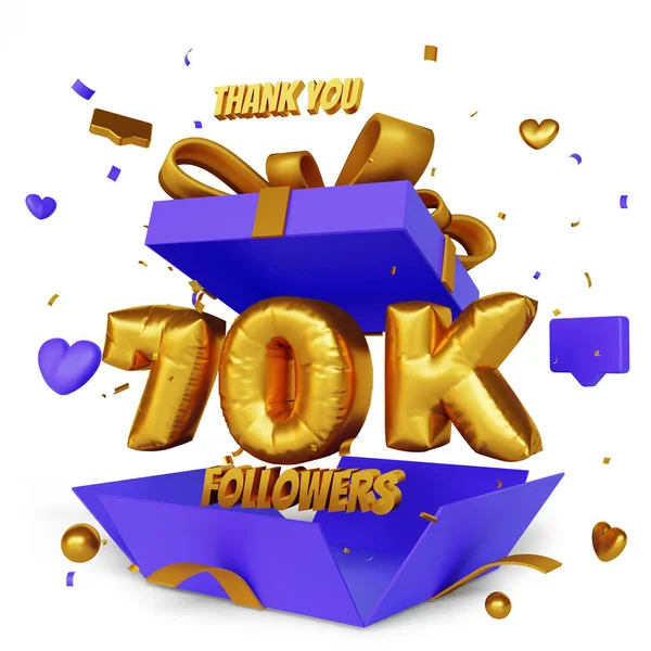 Thank You 70K Followers Render Open Gift Box Congratulation Concept — Stock Photo, Image
