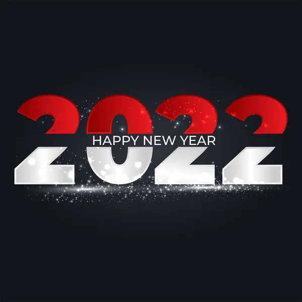 Feliz 2022 Año Nuevo Número Rojo Blanco Con Brillantes Destellos — Vector de stock