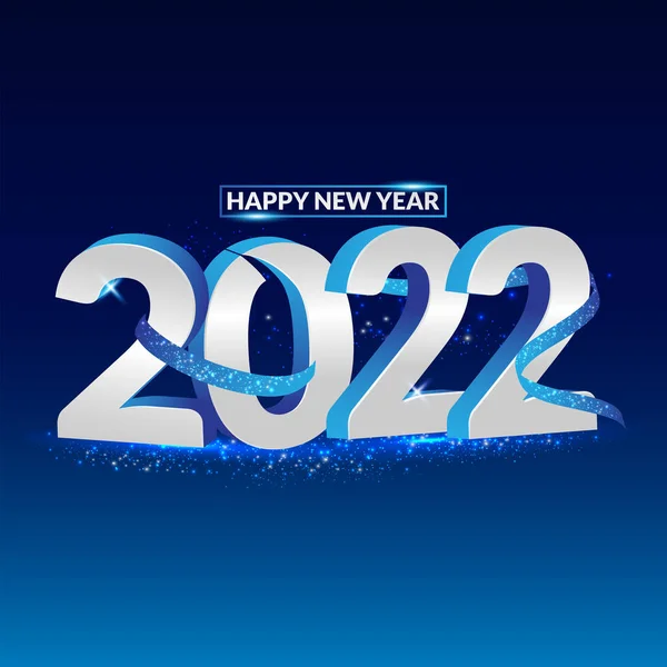 Feliz Año Nuevo 2022 Número Azul Con Brillantes Destellos Plantilla — Vector de stock