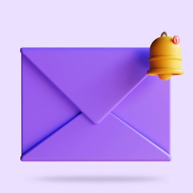 Gelen e-posta bildirimi. Çevrimiçi posta kavramı, okunmamış e- posta bildirimi, haber bülteni uyarı 3D resimleme. 