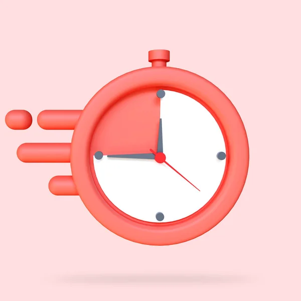 Stylized Circle Clock Icon. Minimal alarm, clock ringing, speed time icon, fast and quick. 3d rendering illustration.