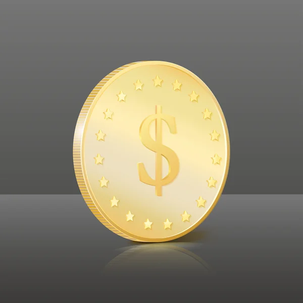 Moneda de oro con signo de dólar. Ilustración vectorial — Vector de stock