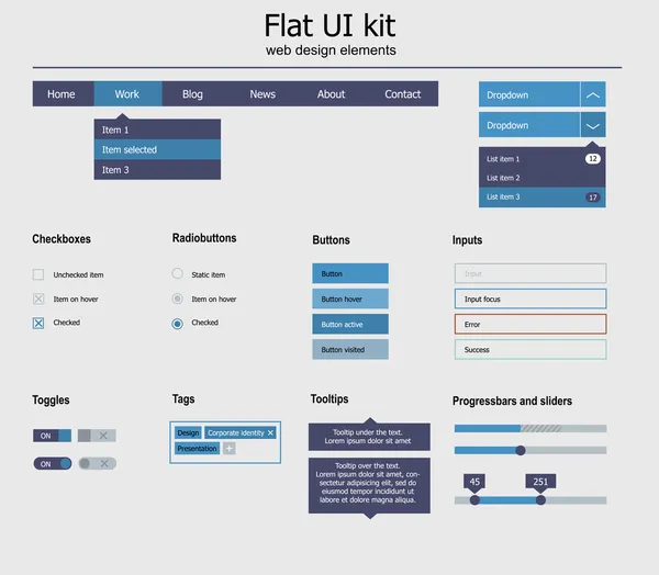 Ui ist eine Reihe von schönen Komponenten mit dem flachen Design, Trend — Stockvektor