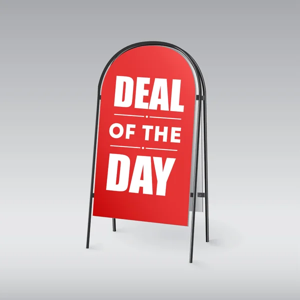 Sandwich board with an inscription Deal of the day on a red background — Stock Vector