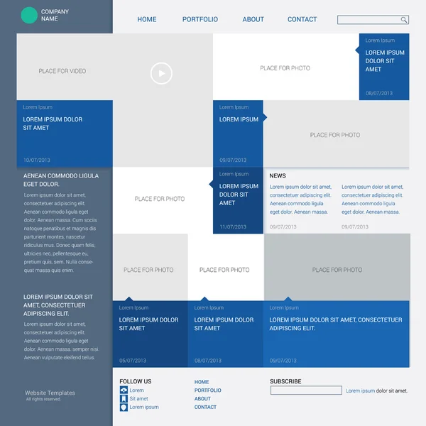 Sitio web de plantilla, construido en la cuadrícula de 16 columnas, estilo metro — Vector de stock