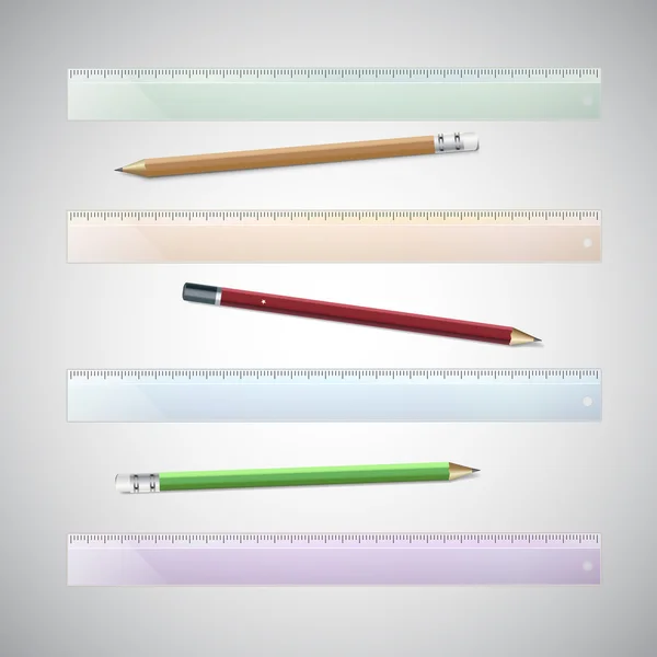 Set of plastic rulers and pencils, vector illustration — Stock Vector