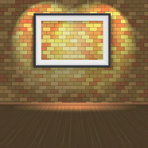 Brick wall with a empty frame and lighting — Stock Vector