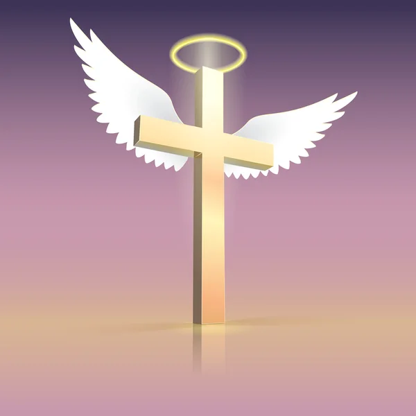 Ange ailes nimbus et croix — Image vectorielle