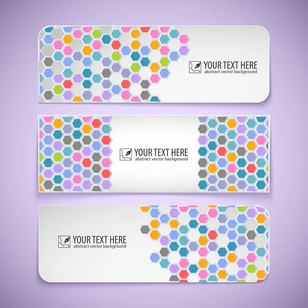 Bannières colorées avec hexagones et place pour votre message — Image vectorielle