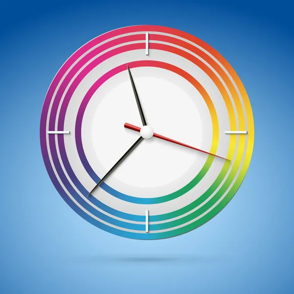 Reloj brillante con una esfera del arco iris, hermoso concepto para su diseño — Vector de stock