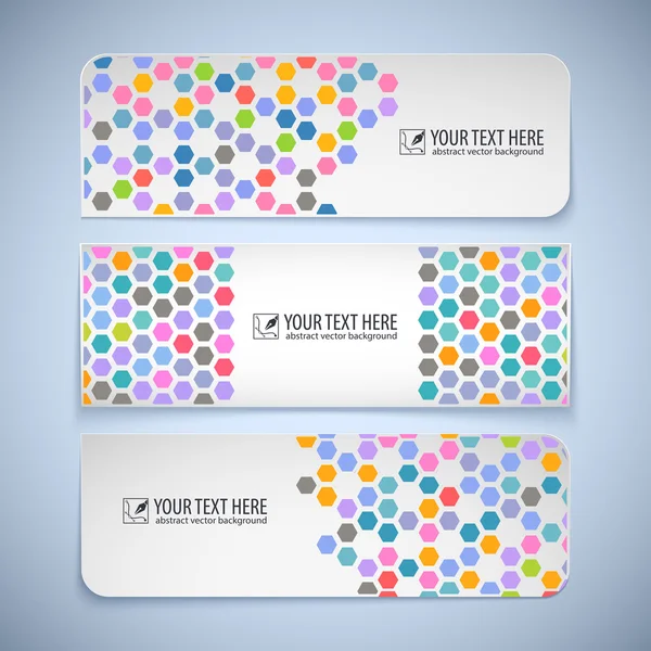 Bannières colorées avec hexagones — Image vectorielle