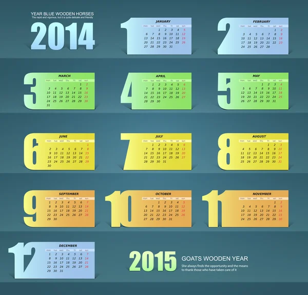 Calendario del año 2014, diseño de papel — Archivo Imágenes Vectoriales