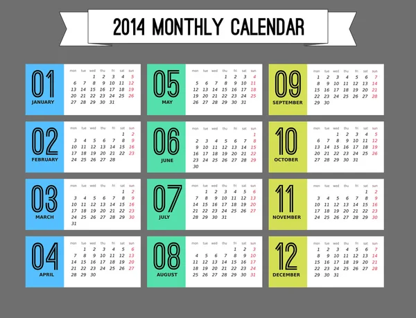 Calendário elegante para um novo ano 2014 — Vetor de Stock