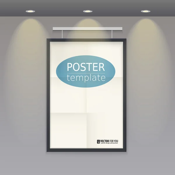 Witte poster sjabloon met frame op een touw, vector — Stockvector