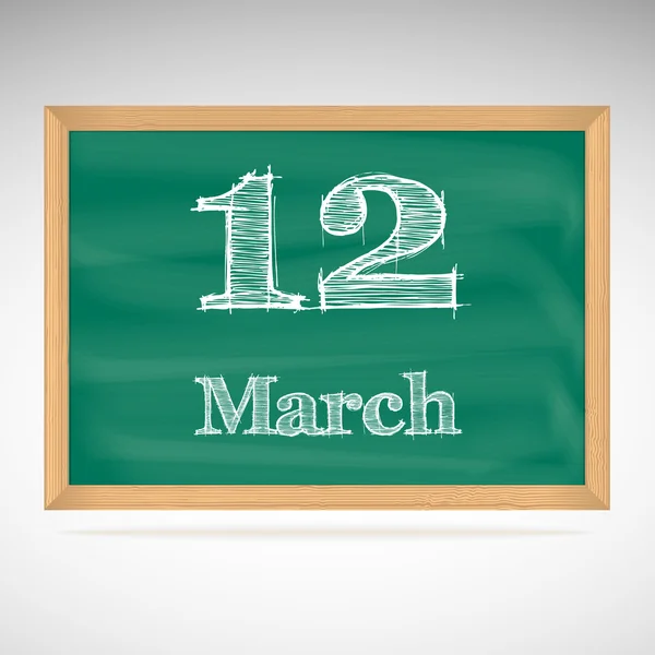 12 maart inscriptie in krijt op een schoolbord — Stockvector
