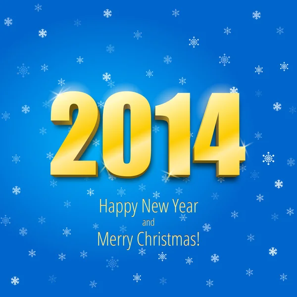 Feliz año nuevo 2014, figuras tridimensionales de oro — Vector de stock