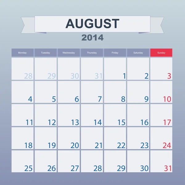 August 2014-planleggingskalender – stockvektor