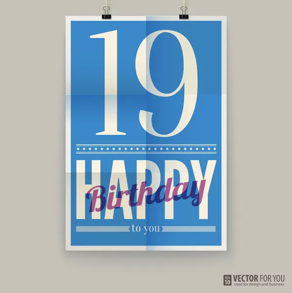 Happy birthday poster, card. nineteen years old. — Stock Vector