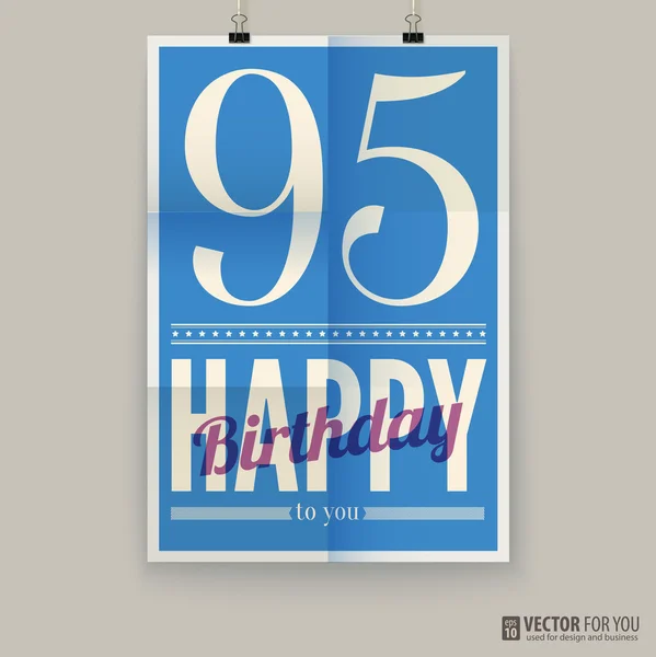Happy Birthday Poster, Karte, fünfundneunzig Jahre alt. — Stockvektor