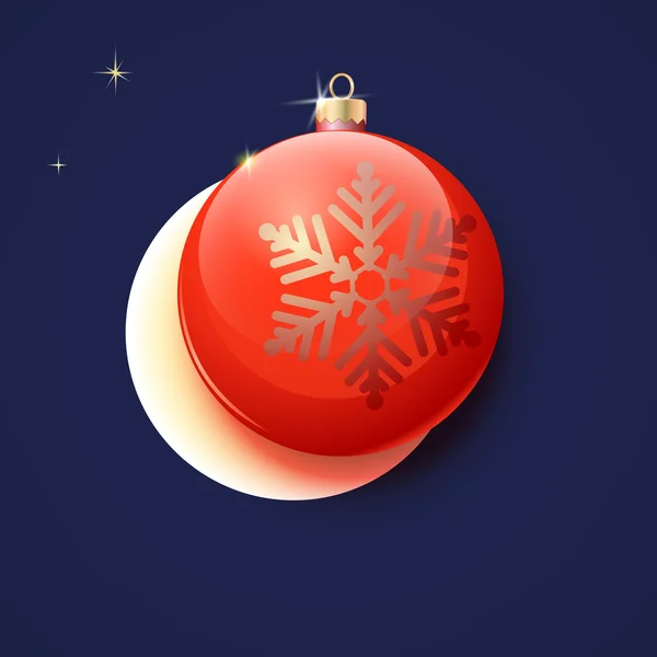 Pallone rosso di Natale, biglietto di auguri — Vettoriale Stock