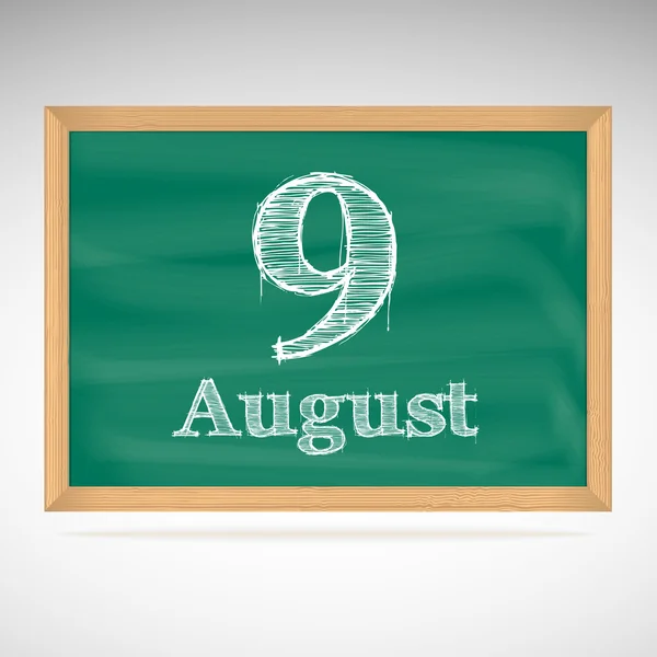 8 月 9，用粉笔在黑板上的题词 — 图库矢量图片