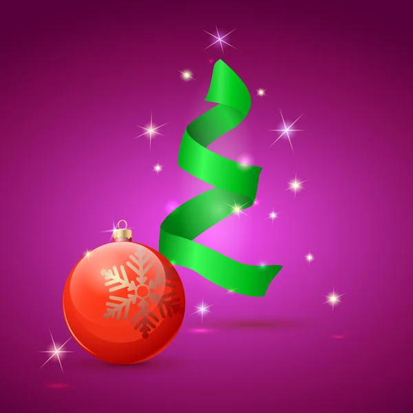 Vánoční strom a míč na zeleném pozadí — Stockový vektor