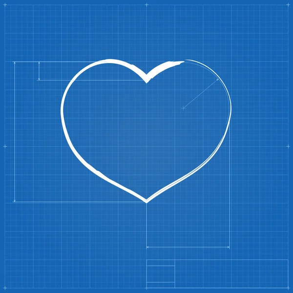 Heart symbol like blueprint drawing. — Stock Vector