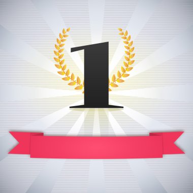 bir numara, kırmızı kurdele, defne çelengi ve ışınları tasarımınız için