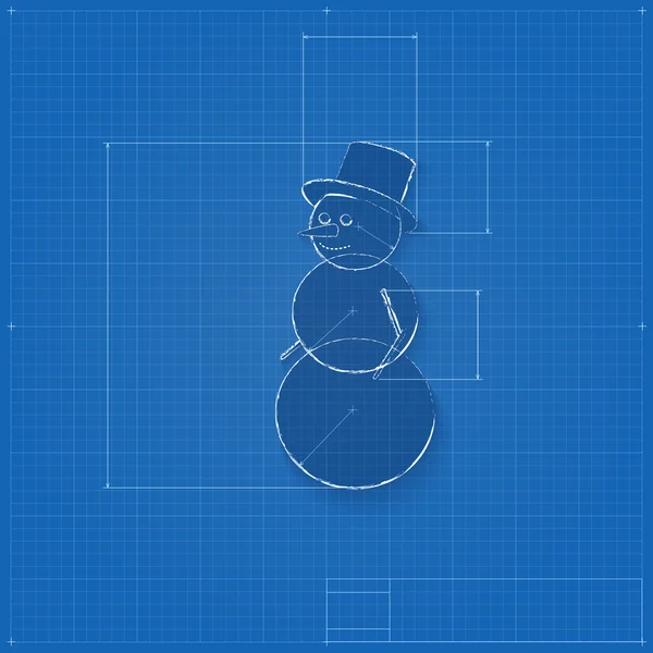 Snowman symbol drawn as blueprint. — Stock Vector