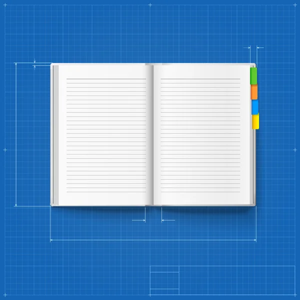 Geopende notebook gestileerde tekening — Stockvector